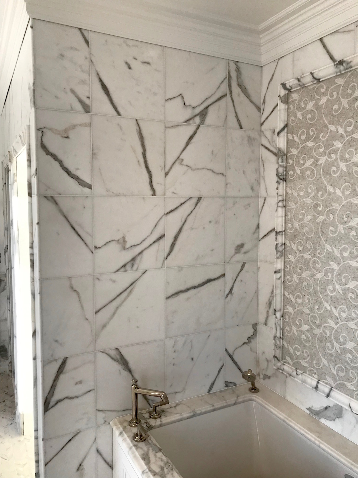 Calacatta marble bath, Ann Sacks tile