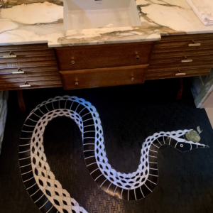 Dramatic snake serpent custom marble mosaic powder room floor