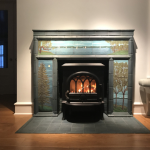 custom handmade art tile fireplace